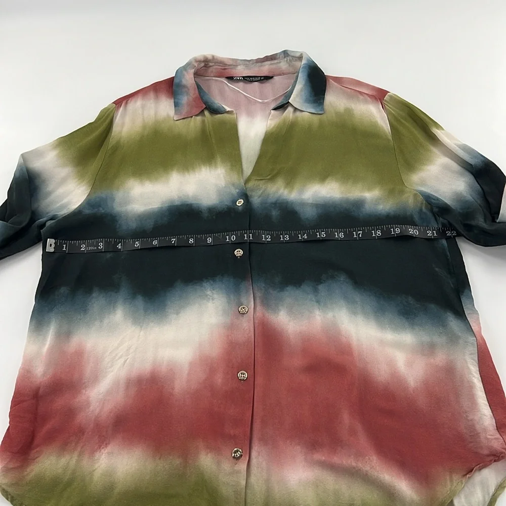 Zara womens Multicolor Tie-Dye dopamine viscose Shirt XL - Picture 5 of 8